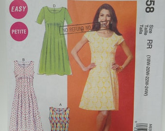 B40 to B46 Easy Dress Pattern - UNCUT Sewing Pattern for Summer Frock with Tucks and Short Sleeves - Bust 40 42 44 46" McCall's M6958