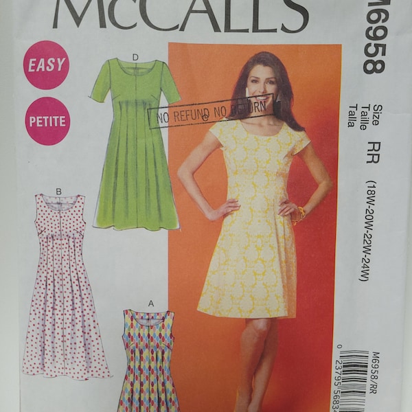 B40 to B46 Easy Dress Pattern - UNCUT Sewing Pattern for Summer Frock with Tucks and Short Sleeves - Bust 40 42 44 46" McCall's M6958