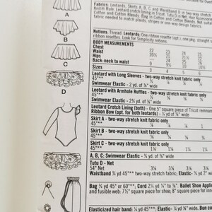 Sewing Pattern for Child's Tutu, Leotard, Dance Skirts, Bag, Bun Cover and Scrunchie Sizes 5 6 7 8 Chest 24-27 61-69 cm Simplicity 7351 image 4