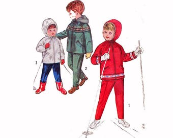 Toddler Sewing Pattern for Two Piece Snowsuit Hooded Lined Jacket and Snow Pants Vintage 1962 Size 2 Chest 21" (53 cm) Simplicity 4636 S