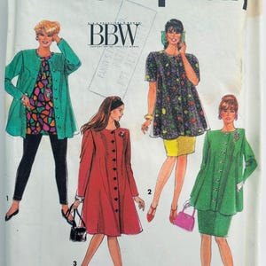 May include: Simplicity sewing pattern with BBW fashions. The cover shows illustrations of women in outfits, including a green jacket, a red coat, and a black dress with floral details. The pattern number is 7634.