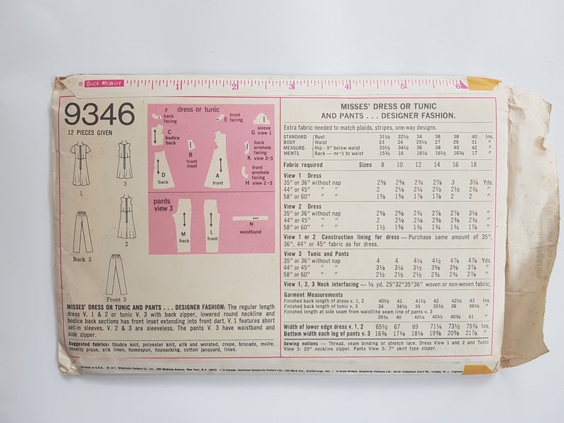 B36 Easy Sewing Pattern for Mod Dress, Tunic & Pants Vintage 70s Dress Pattern Size 14 Bust 36 91 cm Simplicity 9346 G image 6