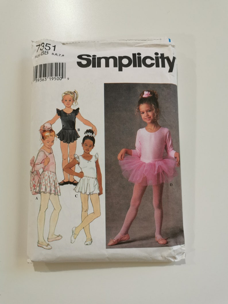 Sewing Pattern for Child's Tutu, Leotard, Dance Skirts, Bag, Bun Cover and Scrunchie Sizes 5 6 7 8 Chest 24-27 61-69 cm Simplicity 7351 image 1