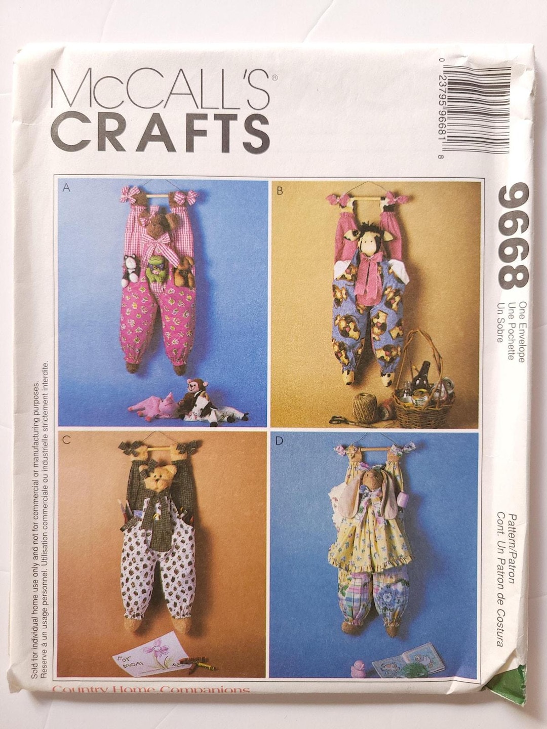 Patterns 9668 Mccall's 9668 Sewing Pattern for Bear Cow Cat Bunny Bag Holders ...