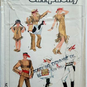 Simplicity 7642 Vintage 80s Sewing Pattern Tween Lone Ranger, Tonto, Silver and Scout Costumes Size 10-12 Bust 28.5-30"