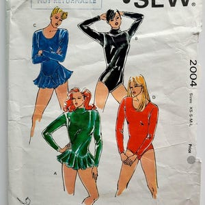 Kwik Sew 2004 Vtg 90-tals sömnadsmönster för falsk polotröja med långärmad trikå/body, rund kjol, byst 31,5-41,5"