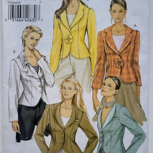 May include: Vogue basic design sewing pattern V8260. The pattern features illustrations of five different blazer styles in various colors, including yellow, orange, and blue. The pattern size is FW (18-20-22).
