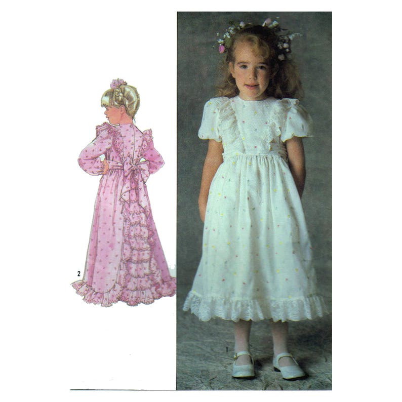 Flower Girl Dress Pattern Sewing Pattern for Child's Formal Dress with Back Bow and Cascading Ruffles Chest 25 64 cm Simplicity 7982 image 1