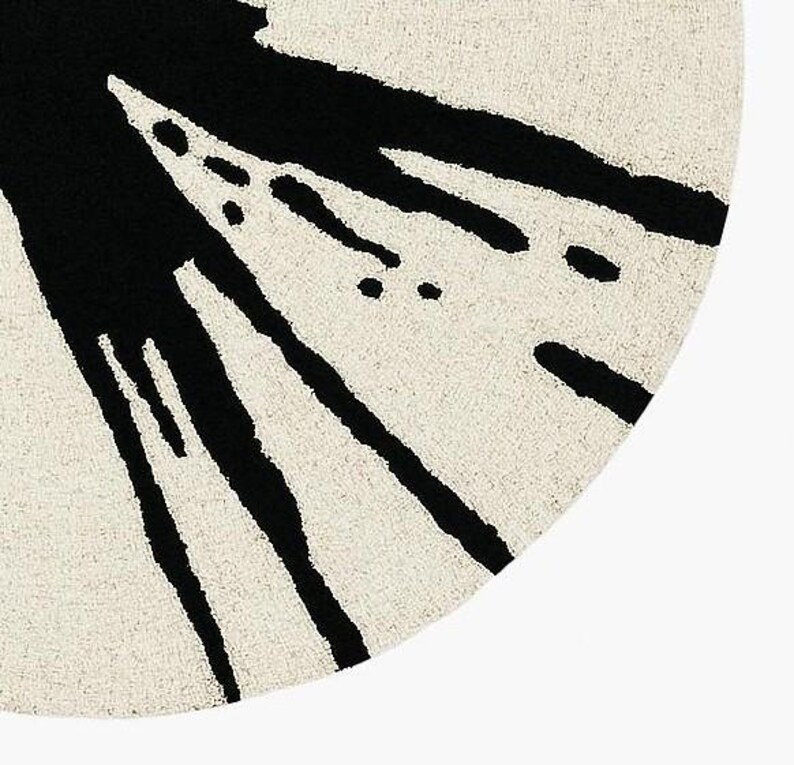 Modern Black & White Splash Art Round Rug Abstract Splatter Design for ...