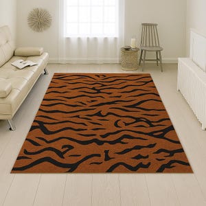 Modern Abstract Area Rug – Red, Black & Beige Wavy Pattern | Hand-Tufted Statement Carpet for Living Room or Bedroom