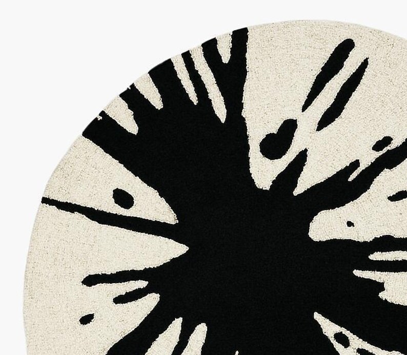 Modern Black & White Splash Art Round Rug Abstract Splatter Design for ...
