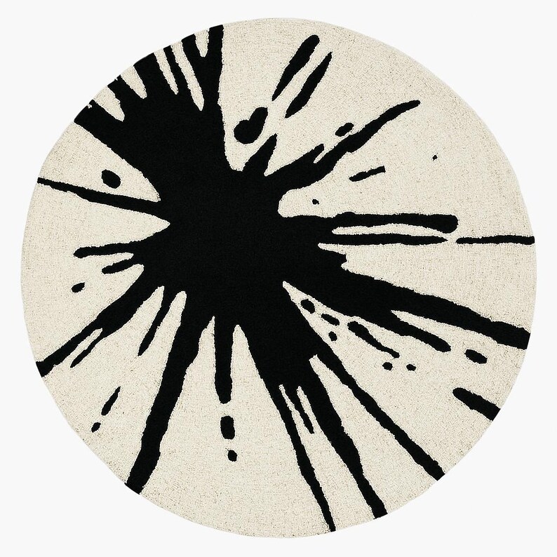 Modern Black & White Splash Art Round Rug Abstract Splatter Design for ...