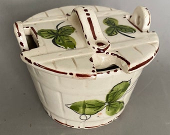 Vintage Sugar Bowl, Italian Handmade, Kitchen Décor, Porcelain Bowl, Lidded Bowl, Honey Jar