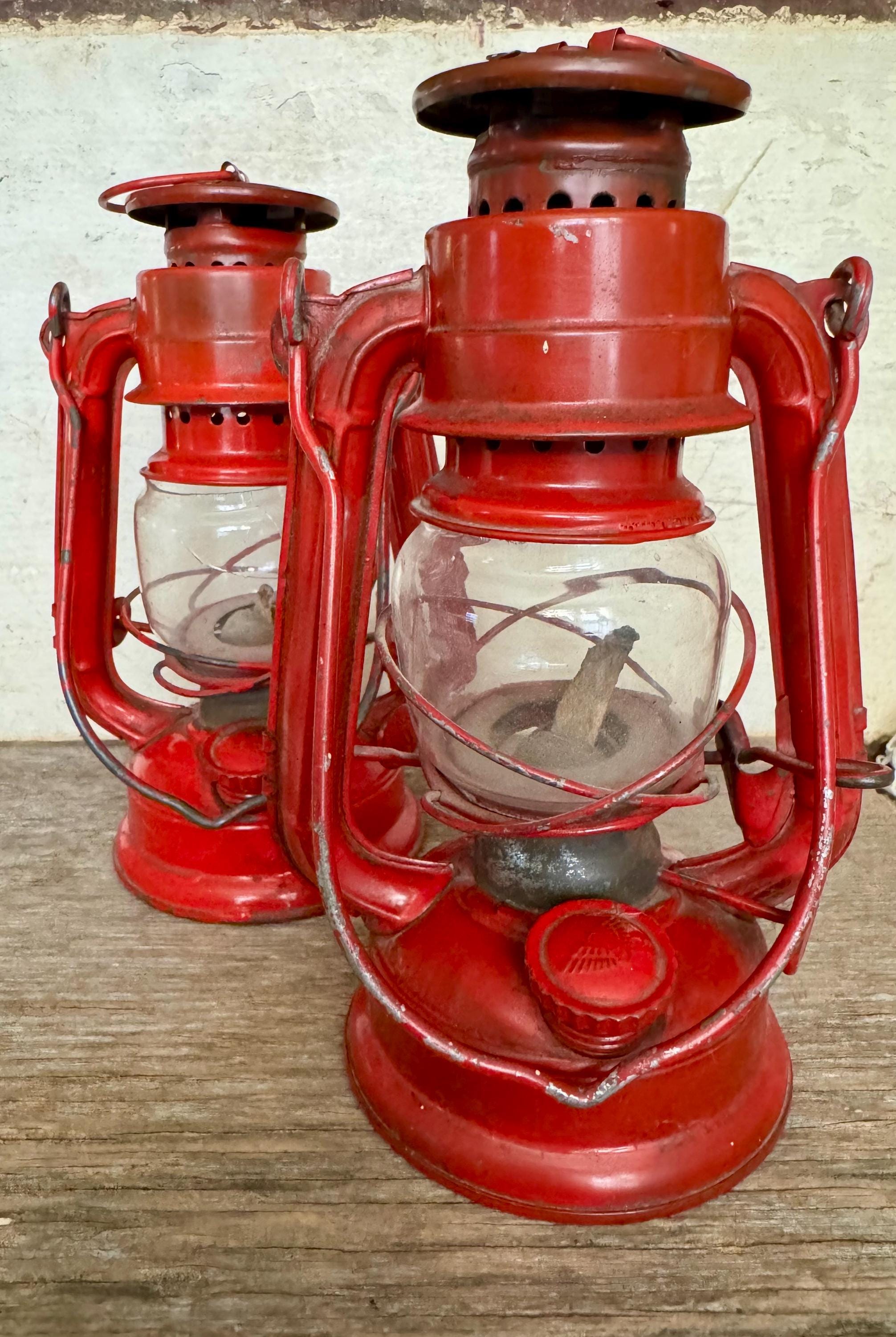 Vintage 1940s Red Train Lanterns, Winged Wheel #350, Made in Japan