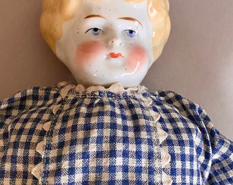 Antique Porcelain and Cloth Doll, Early 1900s, 1905,  Antique Toy, Family Heirloom