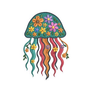 Floral Jellyfish Embroidery Pattern PDF, Colorful Sea Creature Design, Hand Embroidery Template for DIY Pillow or Hoop Art, Digital Download