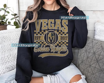 Sudadera Vegas Golden Knights, camiseta vintage de hockey de Las Vegas, jersey de hockey de Las Vegas con cuello redondo, suéter juvenil de hockey Golden Knights, regalo para fanáticos del hockey