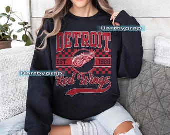 Felpa vintage dei Detroit Red Wings, maglietta retrò dei Detroit, maglietta dei tifosi di hockey dei Detroit, felpa dei Detroit, maglietta da hockey personalizzata