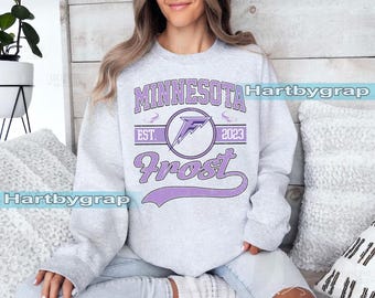Moletom vintage Minnesota Frost, camiseta vintage Frost, suéter feminino de hóquei do Minnesota, moletom feminino de hóquei, moletom Frost