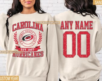 Personalized Carolina Hockey Sweatshirt, Carolina Hurricanes crewneck, Carolina Hockey shirt, Custom Hockey Shirt, Hockey Number Tee