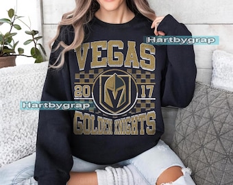 Sudadera Vegas Golden Knights, camiseta vintage de hockey de Las Vegas, jersey de hockey de Las Vegas con cuello redondo, suéter juvenil de hockey Golden Knights, regalo para fanáticos del hockey