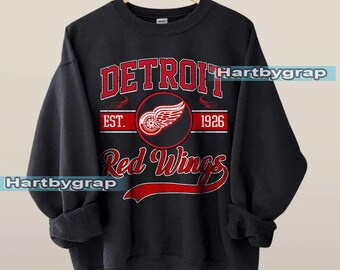 Sudadera de los Detroit Red Wings, camiseta vintage de hockey de Detroit, jersey de cuello redondo de hockey de Detroit, suéter juvenil de hockey de los Red Wings, regalo para fanáticos del hockey