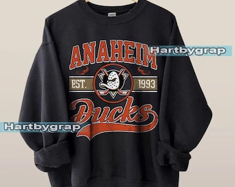 Bluza z nadrukiem Anaheim Duck, koszulka hokejowa Anaheim w stylu vintage, okrągły dekolt Anaheim Hockey, młodzieżowy sweter Ducks Hockey, prezent dla fana hokeja