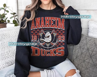 Bluza z nadrukiem Anaheim Duck, koszulka hokejowa Anaheim w stylu vintage, okrągły dekolt Anaheim Hockey, młodzieżowy sweter Ducks Hockey, prezent dla fana hokeja