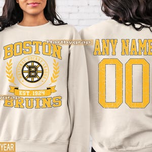 Personalized Boston Hockey Sweatshirt, Boston Bruins crewneck, Boston Hockey shirt, Custom Hockey Shirt, Hockey Number Tee