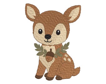 Baby Deer Embroidery Design, Cute Fawn Woodland Animal Machine Embroidery Pattern, Digital File for Clothes and Nursery Decor