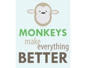 Typography Blue Brown Green Monkeys Make Everything Better Graphic Art Print