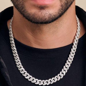 Gefrorene Kubanische Gliederkette: 925 Sterling Silber Moissanit Halskette, Hip Hop Schmuck