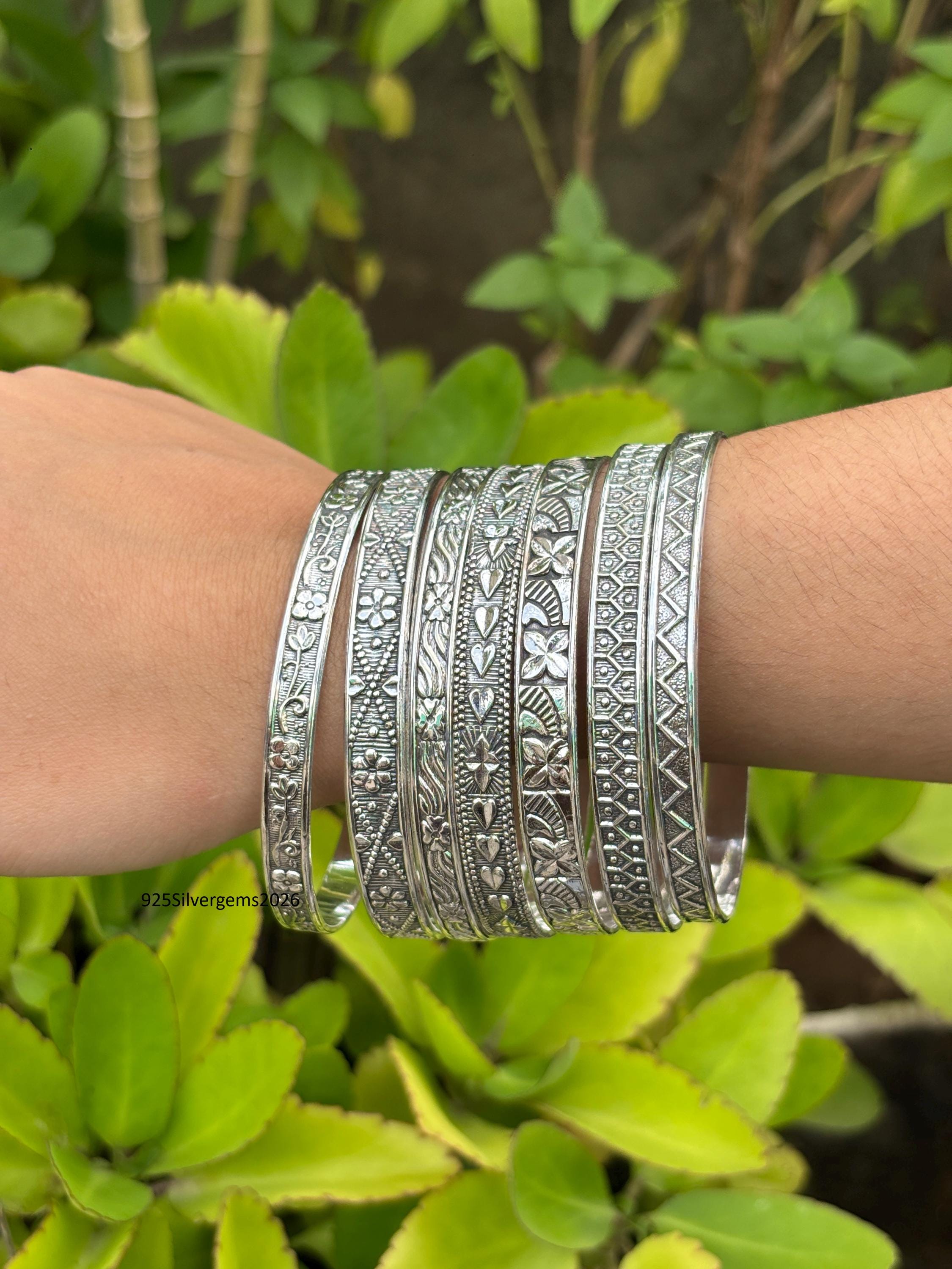 Handmade Sterling Silver Bangle Set - Stackable Statement Jewelry