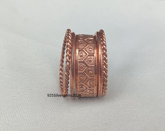 Conjunto de anillos de banda de cobre: Joyería llamativa para combinar