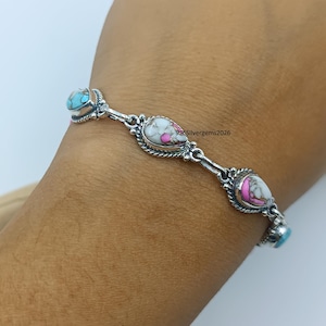 Sterling Silver Cotton Candy Turquoise Bracelet, Handmade Gemstone Jewelry
