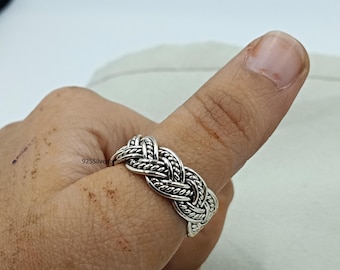 手作りのスターリングシルバー編み込みリング、ツイストバンド