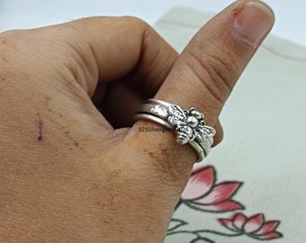 Sterling Silver Bee Spinner Ring, Handmade Anxiety Fidget Band