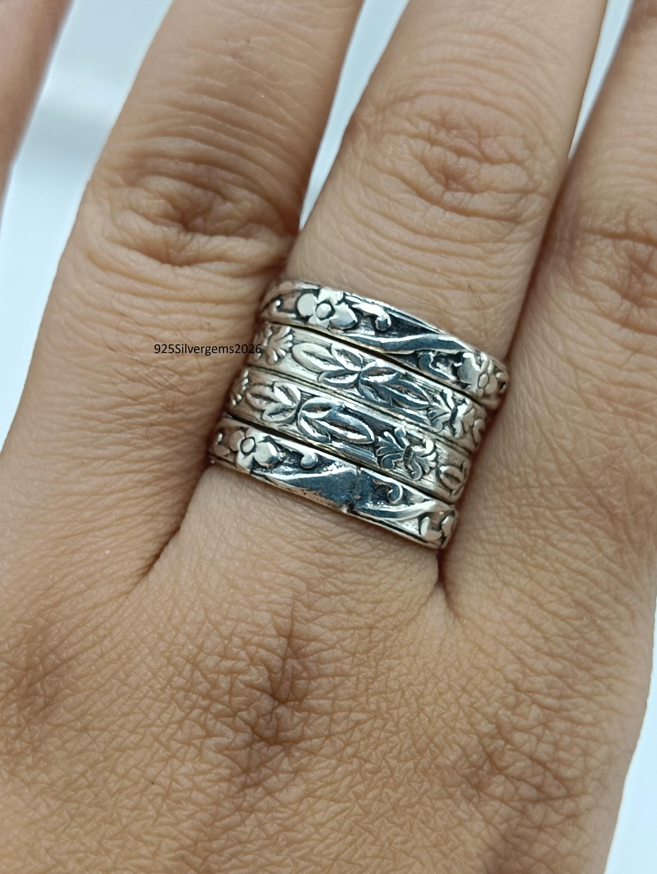 Stackable Rings Silver Stylish Sterling Silver Stacking Rings, Set of 4 Floral Bands, Handmade Jewelry ...