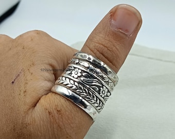 Sterling Silver Flower Stacking Ring Set, Boho Jewelry