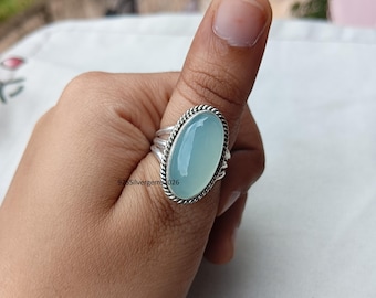 Handgemachte Chalcedon 925 Sterling Silber Ring, Statement Schmuck