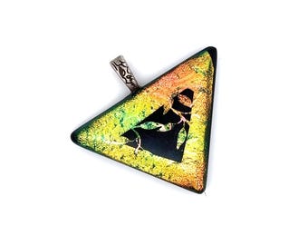 Handcrafted, Pendant Necklace, Triangle, Black, Dichroic Glass, Each