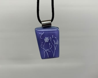 Handcrafted Necklace, Floral, Nature, Purple, White, Fused Glass, Each