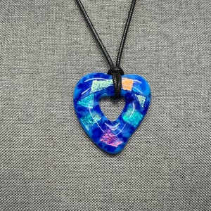 Handcrafted Fused Glass Pendant, Open Heart Design, Fused Glass, Dichroic Glass, Necklace, Each