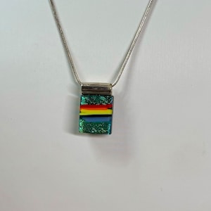 Fused Glass, Handcrafted, Dichroic, Rainbow, Pride, Pendant, Necklace,