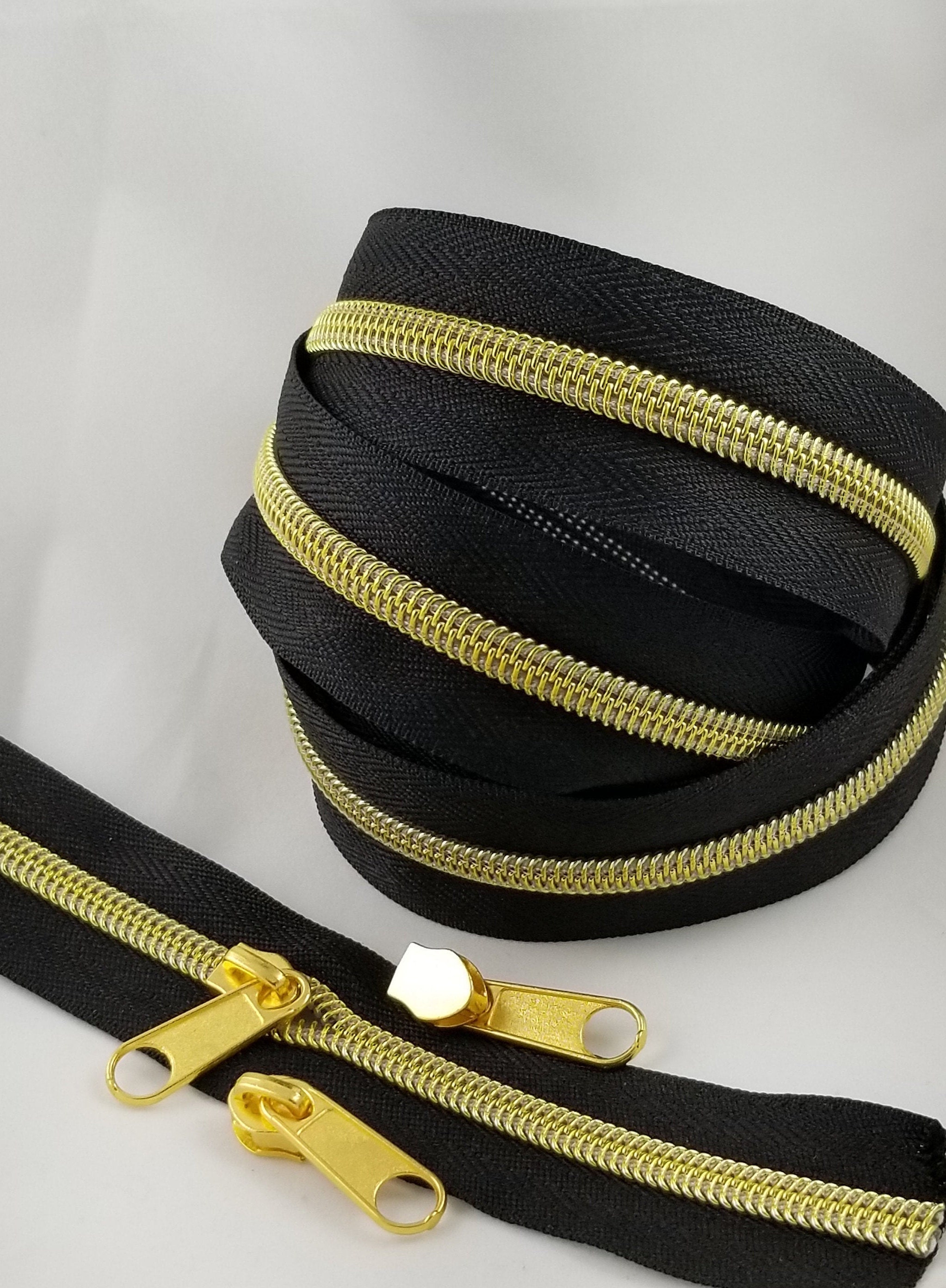 Metallic Gold on Black 5 zipper by the yard Pulls sold Etsy