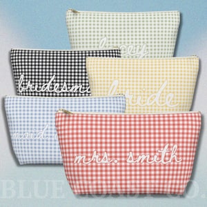 Bolsa de regalo personalizada para dama de honor, bolsa de maquillaje de cuadros vichy personalizada para novia, dama de honor, despedida de soltera, neceser de boda Coastal Market