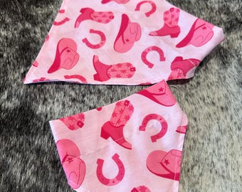 Pink Western Pet Bandana - Handmade Cowboy Design, Snap Closure