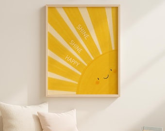 Sunshine Nursery Print: Happy Smiling Sun, positief citaat (digitale download)