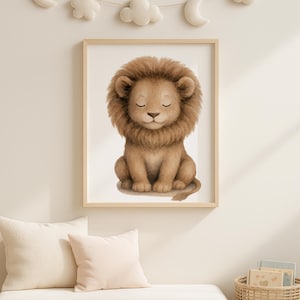 Baby Lion Nursery Wall Art – Safari Jungle Animal Printable, Neutral Watercolor Lion Poster, Calm Safari Decor for Kids Room
