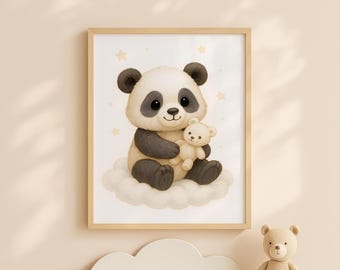 Panda Teddy Bear Watercolor Print: Neutral Nursery Wall Art (Digital Download
